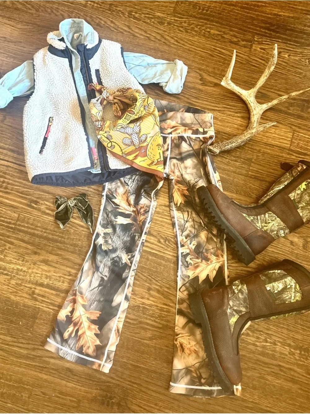 Girls Camo Hunting Outfit Bundle Boots Sherpa Vest Western